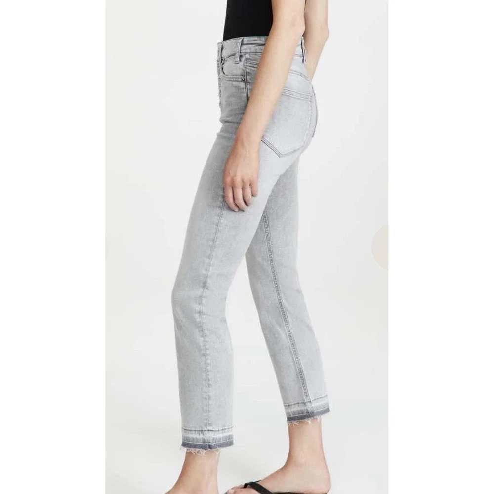 PAIGE Cindy‎ Cropped Boyfriend Jeans 30 Faded Asphalt Button Fly Raw Hem $258